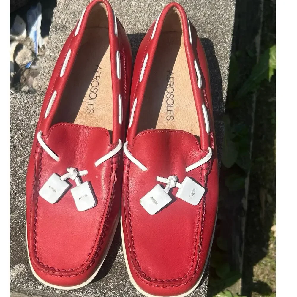 Women’s Aerosoles Red Driving Loafers Moccasins Slip On Shoes Size 6